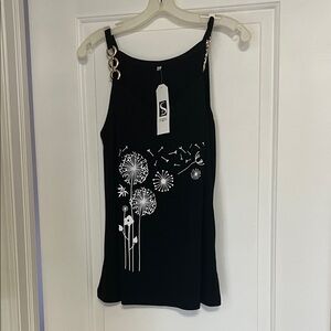 Black Sleeveless Top with White Floral Design